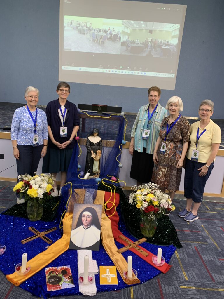 The U.S East-West Leadership Team from left to right: Sisters Ginny Scally, Kathryn Keenan, Pat O'Brien, Maria Delaney, and Roberta Rzeznik, SNDdeN.