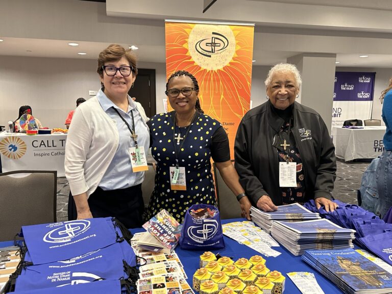 For Josita: Sister Bárbara Gutiérrez, Vivien Echekwubelu, and Josita Colbert, SNDdeN at the Ignatian Family Teach In