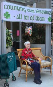 Sr. Helen enjoyed a socially distanced drive-by celebration of her 101st birthday with her family and friends.