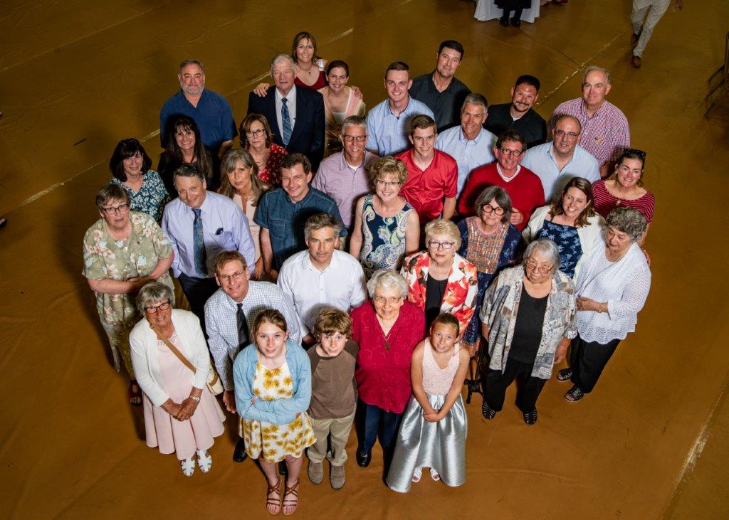 70-year Jubilarian Siter Teresa Ann Leahy, SNDdeN (in front wearing red) with friends and family.