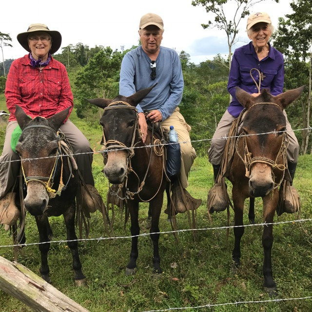 Sister Susan Olson and her brother Bob Olson with Sister Sandy Price in Nicaragua, on their way to visit a village.