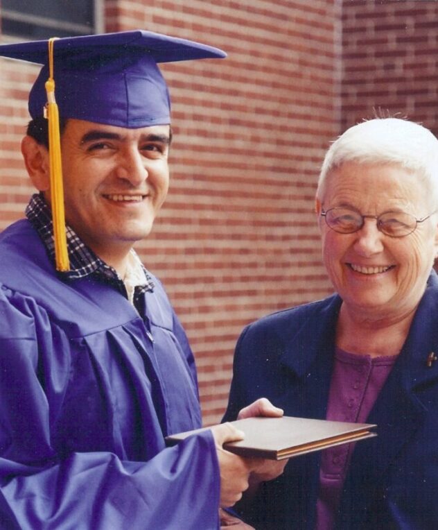 SR Barnes Bernie and Graduate at the Notre Dame Education Center in Lawrence MA 1024x839
