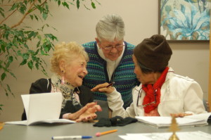 Sr. Pat with two of her ESL students