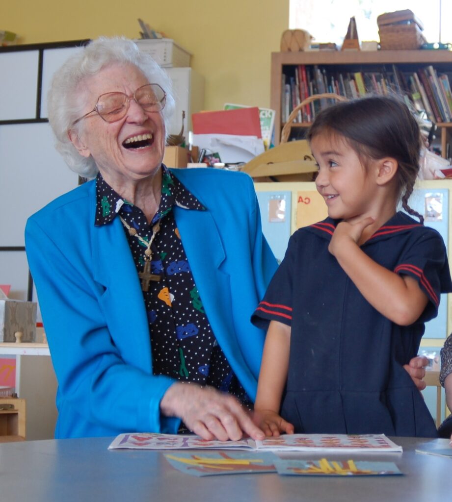 Sister Bernice Heinz with an entertaining preschooler.