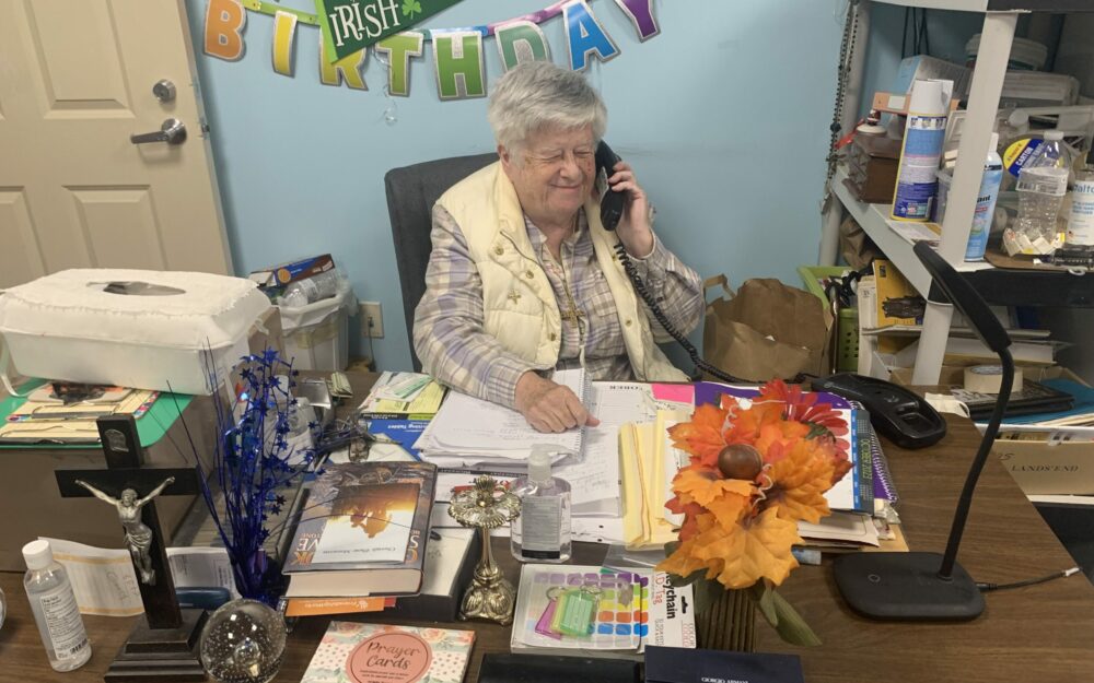 Sister Joyce McMullen, SNDdeN in her office at PCC.
