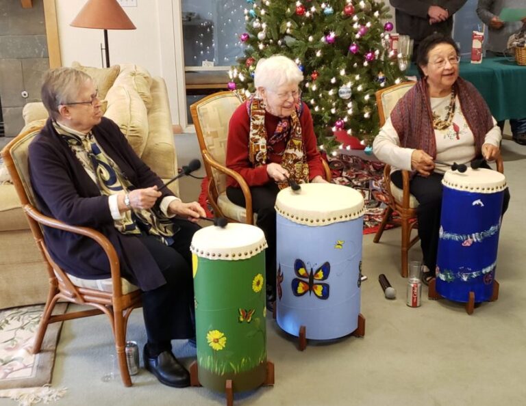 Srs. Margaret Hoffman, Ruth Ella, and Jacinta Martinez accompanied music with their drums. Srs. Margaret Hoffman, Ruth Ella, and Jacinta Martinez accompanied music with their drums.