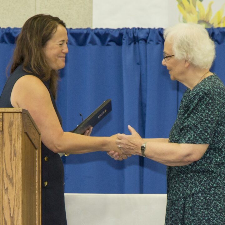 Belmont Mayor Julia Mates proclamation for SNDdeN celebrating arrival to Belmont 100 years ago to Sr Jean Stoner. Dorothy Meyer Photography 0716 copy